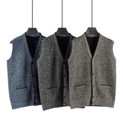 UIOKLMJH Men V-Neck Single Breasted Sweater Vest Elastic Casual Buttons Front Sleeveless Jumper with Pockets2