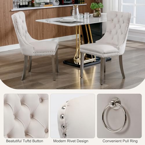 Image of 9-Piece Extendable Dining Table Set for 8, Modern 63 inch-94 inch White Marble Expandable Kitchen Table Set with 8 Velvet Chairs, Large Extendable Dining Room Tables with Mirrored U-Shape Base