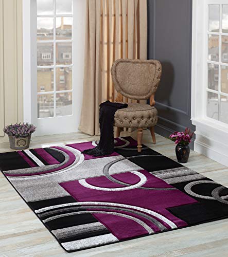 GLORY RUGS Area Rug Modern 8x10 Purple Soft Hand Carved Contemporary Floor Carpet with Premium Fluffy Texture for Indoor Living Dining Room and Bedroom Area