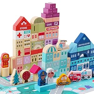 LENNYSTONE Wooden Building Blocks for Toddlers, Kids City Construction Stacking Creative Toys with Alphabet Number playset, Preschool Learning Education Block for Boys Girls Ages 3 4 5 6 (120 pcs)