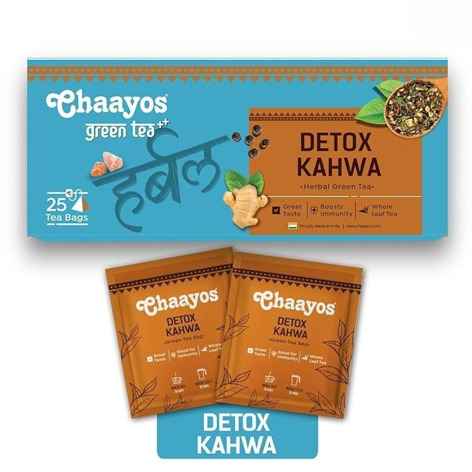 Chaayos Detox Green Tea - Desi Kahwa (25 Tea Bags), Rich in Antioxidant, Helps Improves Digestion & Detoxification