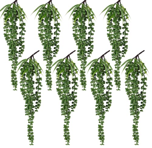 Image of RECUTMS 8Pcs Artificial Succulent Plants Hanging String of Pearls Plant Faux Succulent Draping Greenery Unpotted Succulent Plant Summer Home Office Indoor Outdoor Wedding Graduation Party Decor(Green)