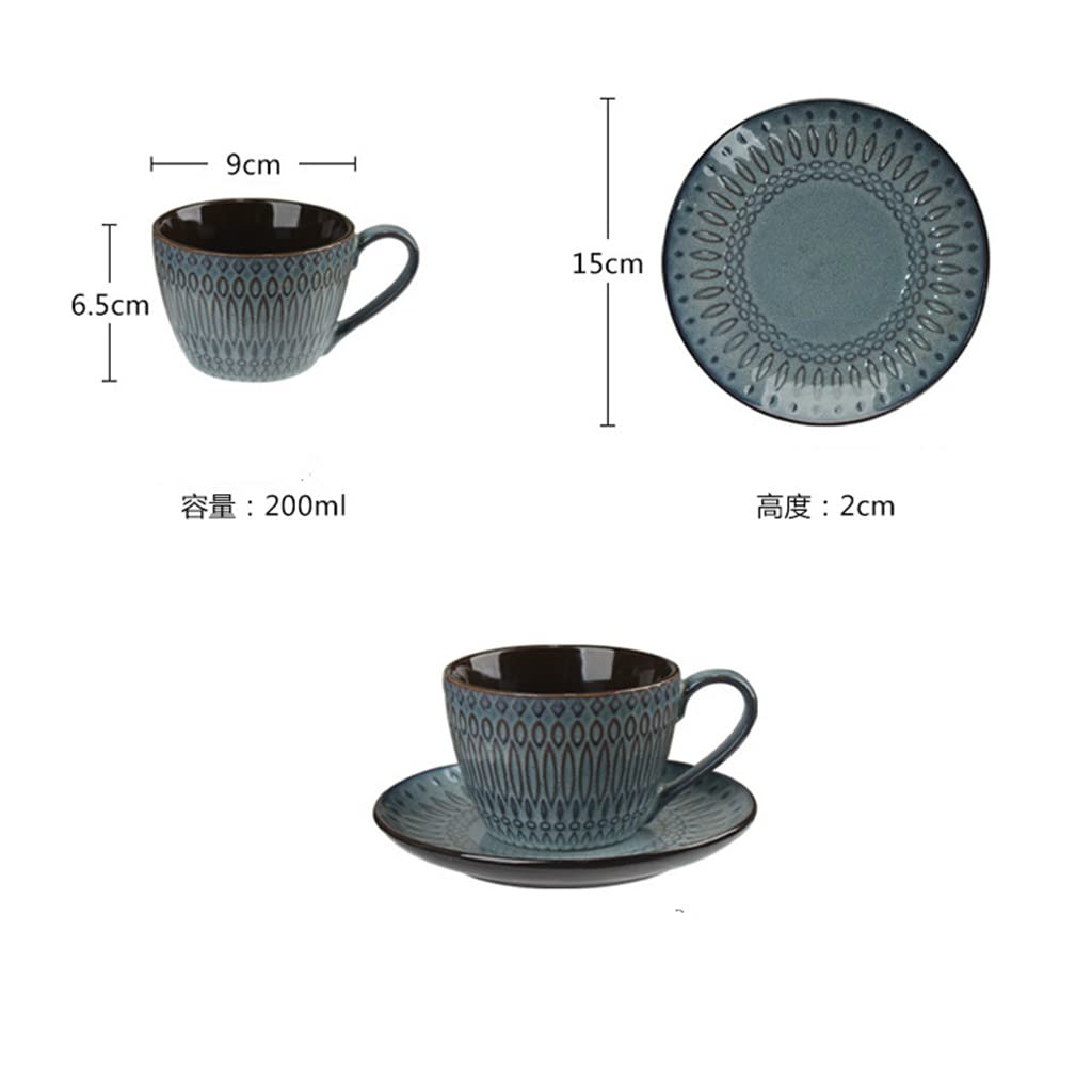 BBCBBZ Ceramiczne spodki do filiżanek Wytłaczany kubek do kawy w stylu retro Cappuccino Filiżanka do espresso Proste i klasyczne naczynia do napojów (D)