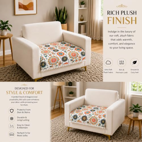 Image of Homerz Premium Printed Quilted Velvet Sofa Slip Cover Protector with Tassels, Sofa Mat, Exact Size, Antislip Cover (Mosaic, 1 Seater, Half)