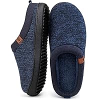 MERRIMAC Men's Slip-on Slippers Comfy Memory Foam Non-slip Indoor House Shoes Navy Blue,9/10 UK