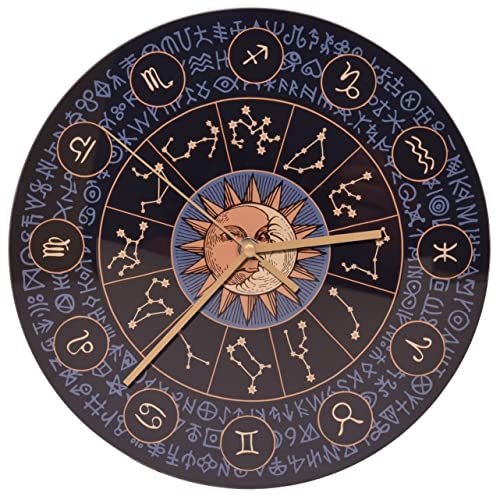 Reloj de pared redondo de vidrio con constelaciones zodiacales miniatura 1