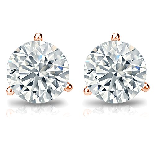 1/4 to 2 Carat Diamond Simulated Cubic Zirconia Round Stud Earrings in 14k Rose Gold with Friction Back 3-Prong cttw by Diamond Wish2