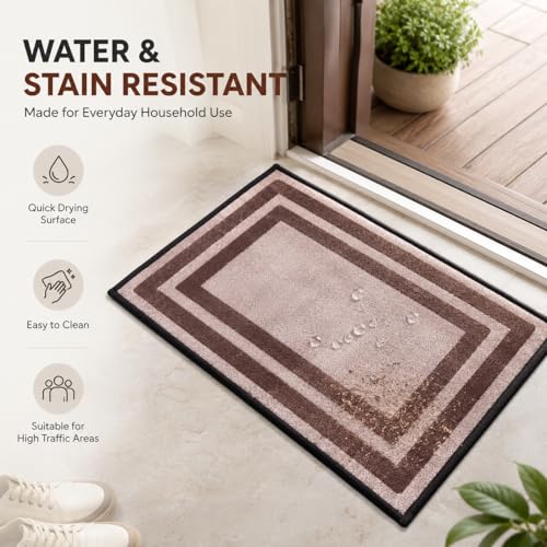 Image of Matz&More Geometric Distress Border Floor Mat | 40x60 CM | Brown Beige | Nylon Tufted Gel Baking Anti-Slip | Doormat for Home Entrance, Kitchen & Bedroom