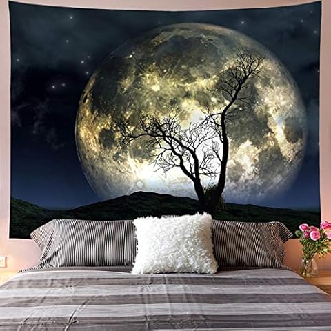 Galoker Moon Tapestry Galaxy Tapestry Tree Tapestry Starry Sky Tapestry Mystic Psychedelic Art Tapestry Wall Hanging for Home Decor(H70.8×W92.5 inches) Cover
