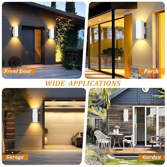 Dusk to Dawn Outdoor Lighting Sensor Porch Lights 2 Packs, 12W 2700K Integrated LED Up Down Lights Outdoor, IP65 Waterproof Aluminum Wall Sconce Exterior Wall Light for Porch Patio etc.