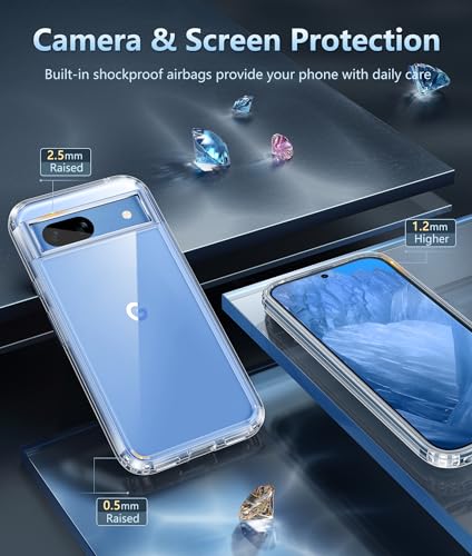 Image of FNTCASE for Google-Pixel 8a Case Clear: Support Wireless Charging Military Grade Drop Protection Anti Yellowing Cell Phone Cover - Rugged Durable Shockproof Protective Bumper(Clear)