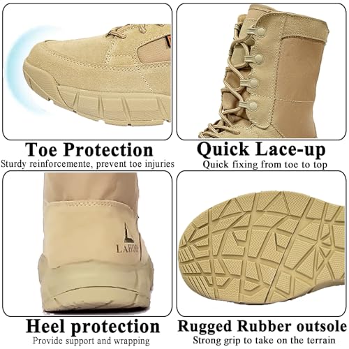 Image of Lightweight Mens Tactical Shoes Combat Boots Coyote Brown Boots Military Training Lace Up Outdoor Hiking Breathable Army Shoe Side Zipper