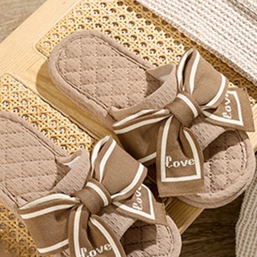 Bow-Knot Cotton House Slippers for Women, Soft Open Toe Indoor Non Slip Washable Comfortable Stitching Shoes for Hotel Travel Bedroom Airplane Party3