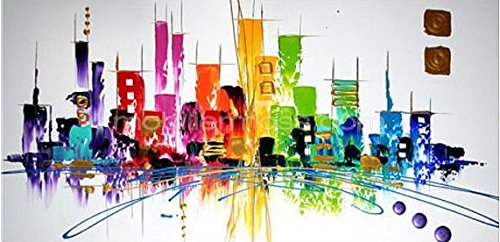 ETA-BL Tableau Abstrait Panoramique 100% Peint A l'Huile | Sur Châssis | Dimensions 50 X 150 cm | Peinture sur Toile Finition au Couteau | Thème City Cover