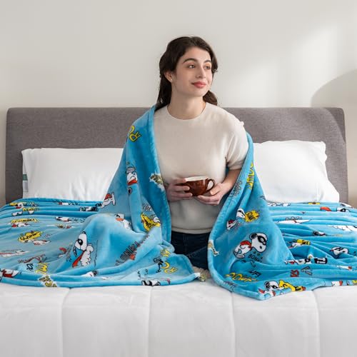 Image of Berkshire Blanket Peanuts VelvetLoft Cute Character Snoopy Plush Blanket,Peanuts Large Masked Marvel Toss Happy Blue,Full /Queen 90 in x 90 in (Official Peanuts Product)