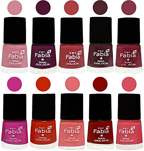 Image of SMC Fabia ALL IN ONE (PACK OF 10), Long Lasting Glossy Nail Polish, 6 ml Each, All Vibrant Colours,02209