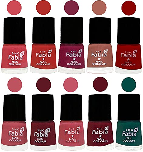 Image of SMC Fabia ALL IN ONE (PACK OF 10), Long Lasting Glossy Nail Polish, 6 ml Each, All Vibrant Colours,02374