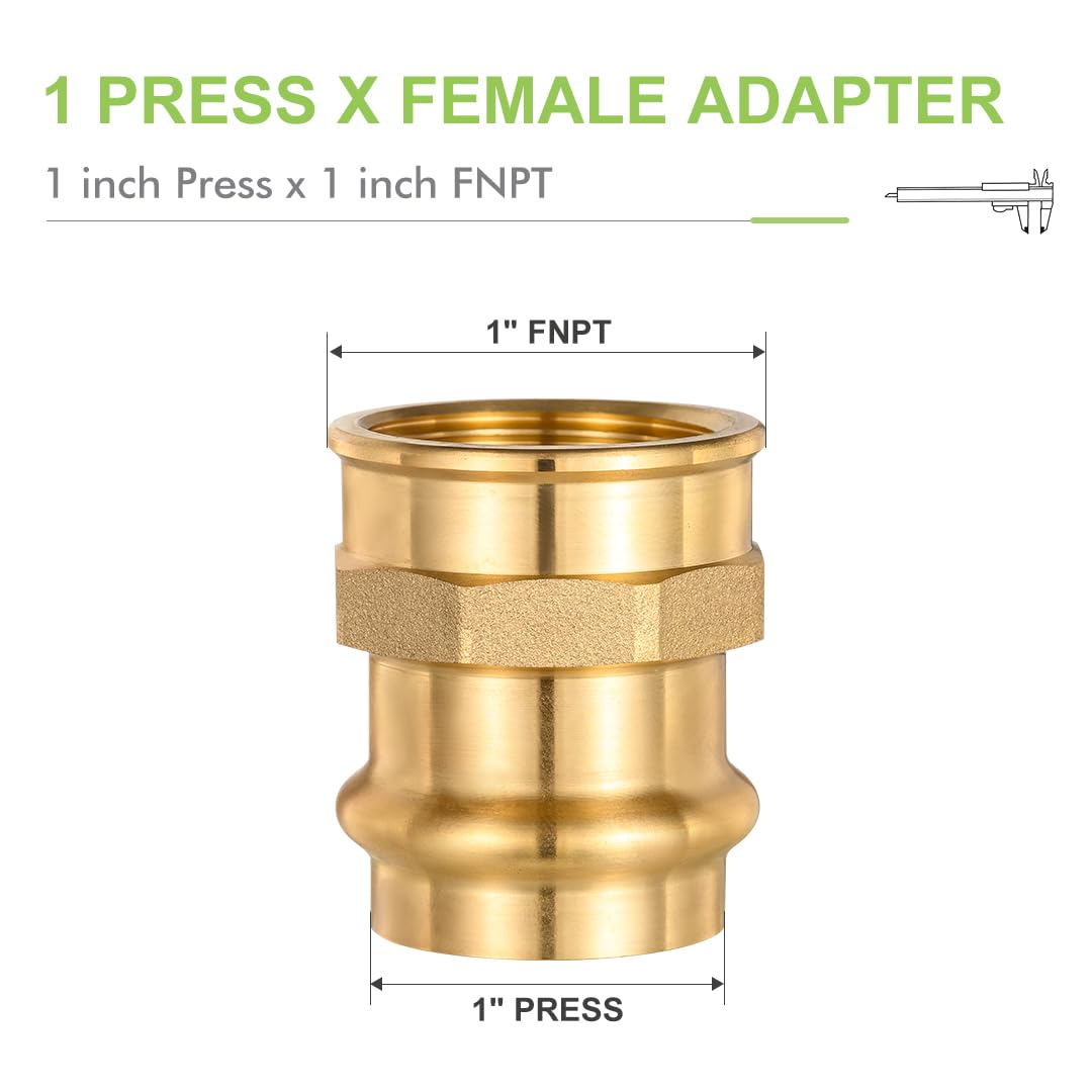 Paquete de 5 accesorios ProPress de latón ProPress de 1 pulgada x 1 pulgada NPT hembra adaptador ProPress de cobre a tubo NPT hembra con junta tórica EPDM para tuberías de cobre y conexiones