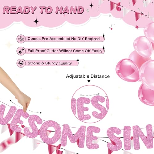 Image of Fulmoon Pre-strung Awesome Since 1986 Banner Glitter Happy 40th Birthday Banner Funny 40th Birthday Decorations 1986 Party Decorations for Men Women Anniversary(Pink)
