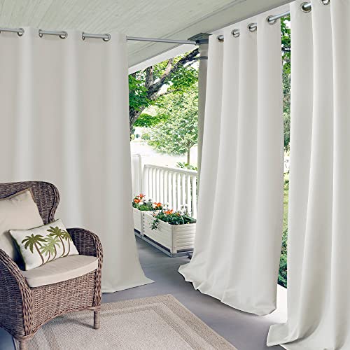 Elrene Home Fashions Connor Weatherproof Grommet Top Indoor/Outdoor Solid Color Curtain Panel for Porch, Pergola, Patio, Deck, 52”W x 84”L, White