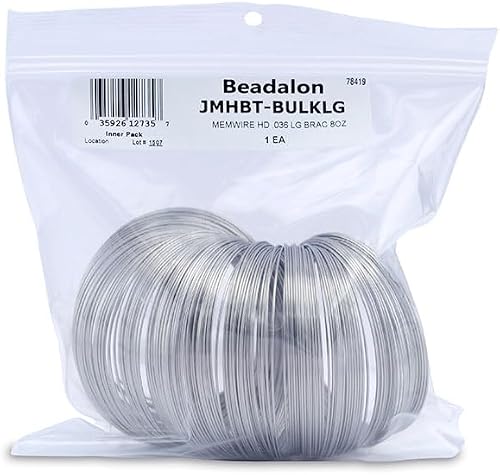 Beadalon Remembrance Stainless Steel Memory Wire, Heavy Duty Round, Bracelet, Large, Bright, 1 oz, Approx. 30 coils