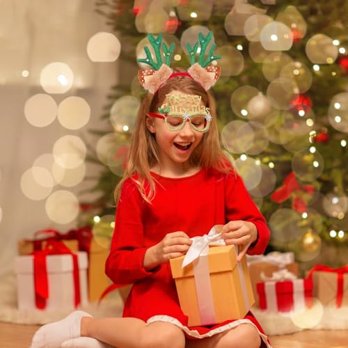 SIQUK 20 Stück Weihnachten Haarreifen Weihnachtsbrille Set, Weihnachten Stirnbänd Haarband Weihnachten Brille Rahmen Weihnachts Kopfschmuck Weihnachtsbaum für Weihnachs Party Kostüm