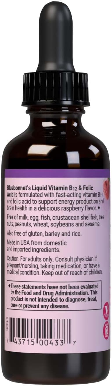 BlueBonnet Nutrition Liquid Vitamin B12 & Folic Acid, 2 fl oz