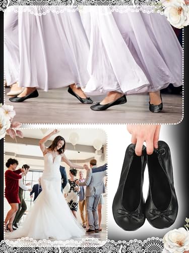 Image of Cuffbow Wedding Foldable Flats Dancing Shoes Bulk Women's Roll up Ballet Flats Wedding Party Slippers for Bridesmaids Guests