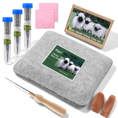 SSX Needle Felting Pad, 9.84 x 7.87 x 1.38 Inch, Grey Foam Needle Felting Pad, Upholstery Foam Cushion with 3 Size Felting Needles, Wooden Needles Handle, Cleaning Cloth and Finger Cot for Felti