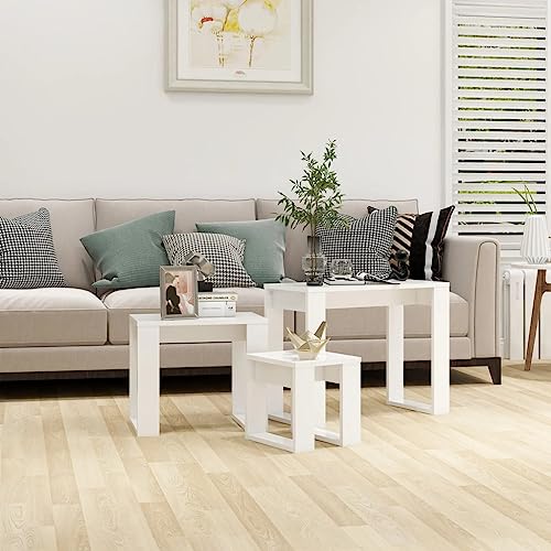 KKgypkn Lot de 3 tables gigognes blanches en bois - Lot de 3 tables gigognes modernes pour salon et chambre à coucher