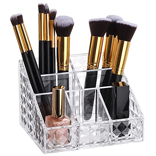 Image of Tbestmax Makeup Organizer for Vanity 7-Compartment Clear Brush Holder Cosmetics Storage