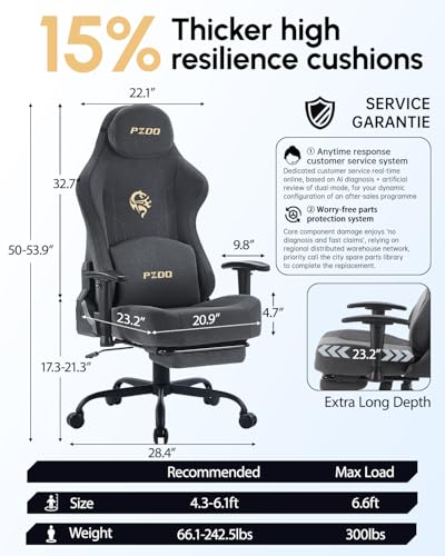 Gaming Chair, Gaming Chairs for Adults, Ergonomic Computer Chairs with Footrest & Lumbar Support, High Back Fabric PC Office Chair, Gamer Chair, 165°Recliner, Teens, 350LBS, Comfy, image 6