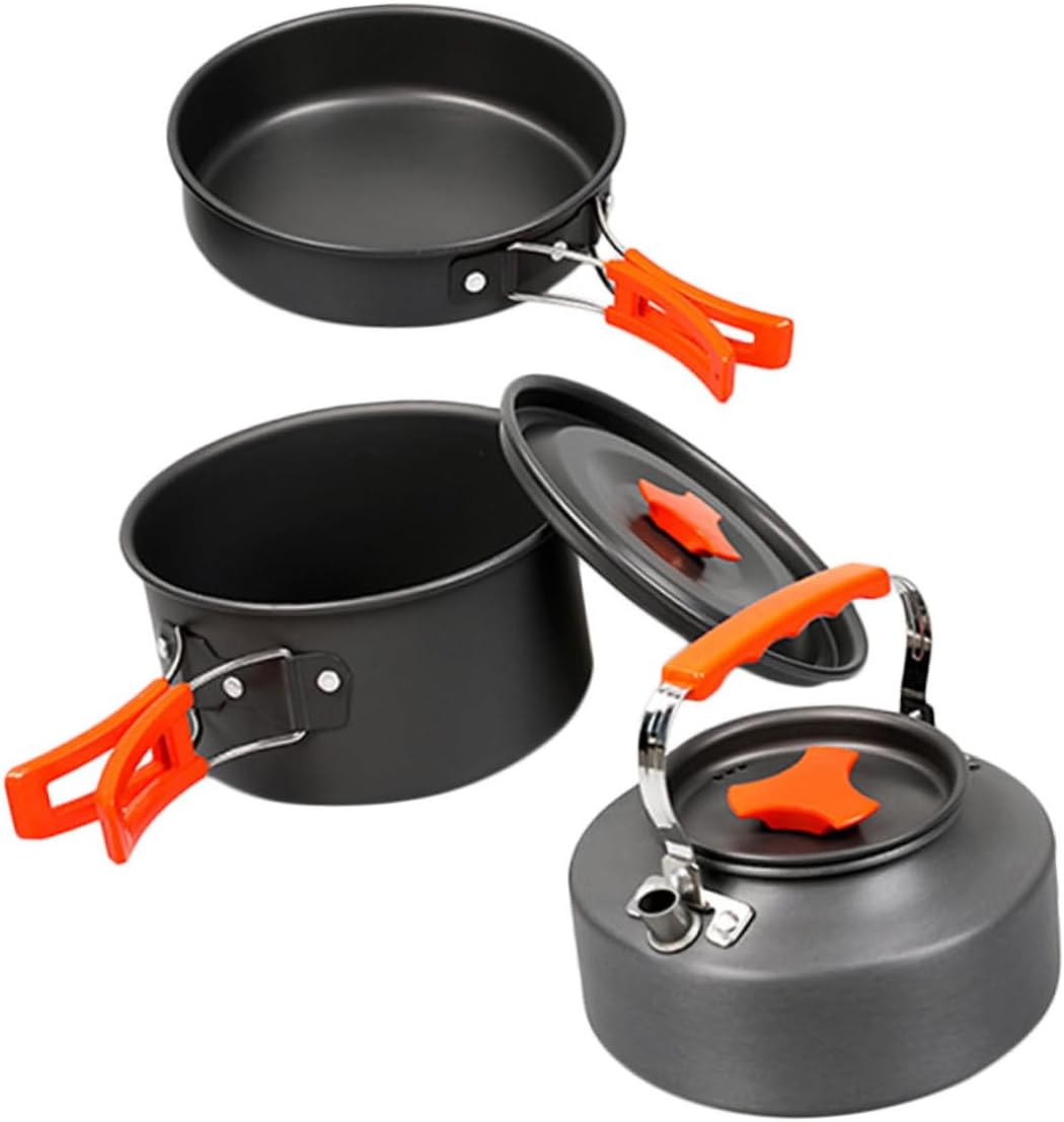 Portable Camping Cook Set Cookware Pot Pan Stove Frying Pan Outdoor Cooking Kettle for Person