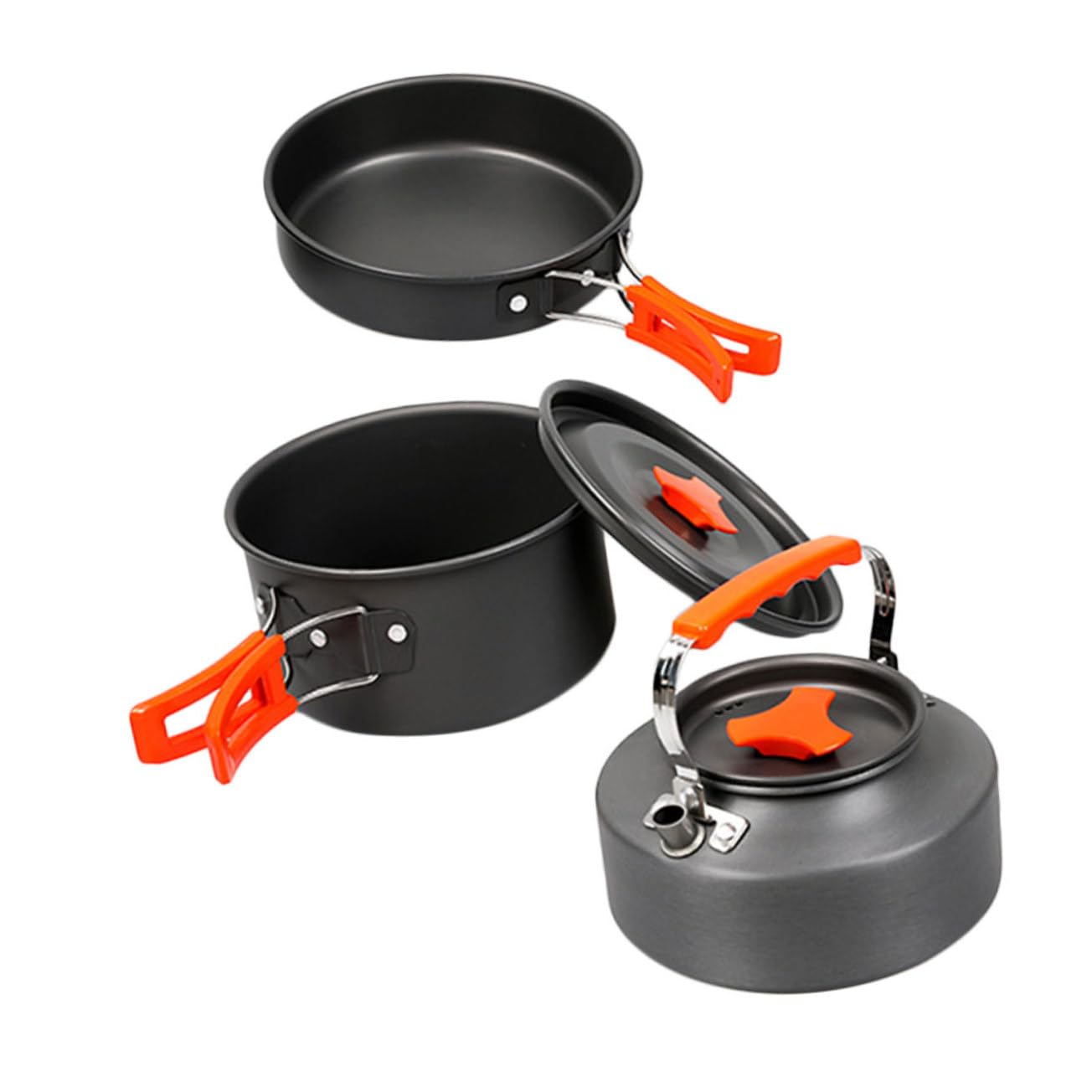 VINTORKY 1Set Portable Outdoor Camping Cooking Person Kettle with Frying Pan Compact and Lightweight Cookware for Hiking Picnic BBQ and Outdoor Activities