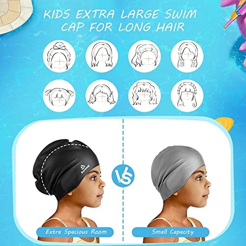 2 Pack Kids Extra Large Swim Cap For Long Thick Hair, Waterproof Silicone Swimming Cap For Toddler Child Youth Girls Boys, Durable Swim Hats Bathing Caps For Braids, Dreadlocks, Extensions, Afros-1 #TOP3