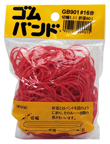 和気産業(Waki Sangyo) ゴムバンド#16 赤 1.1X60mm 30g 事務用品 結束 輪ゴム GB-901 約210本入り