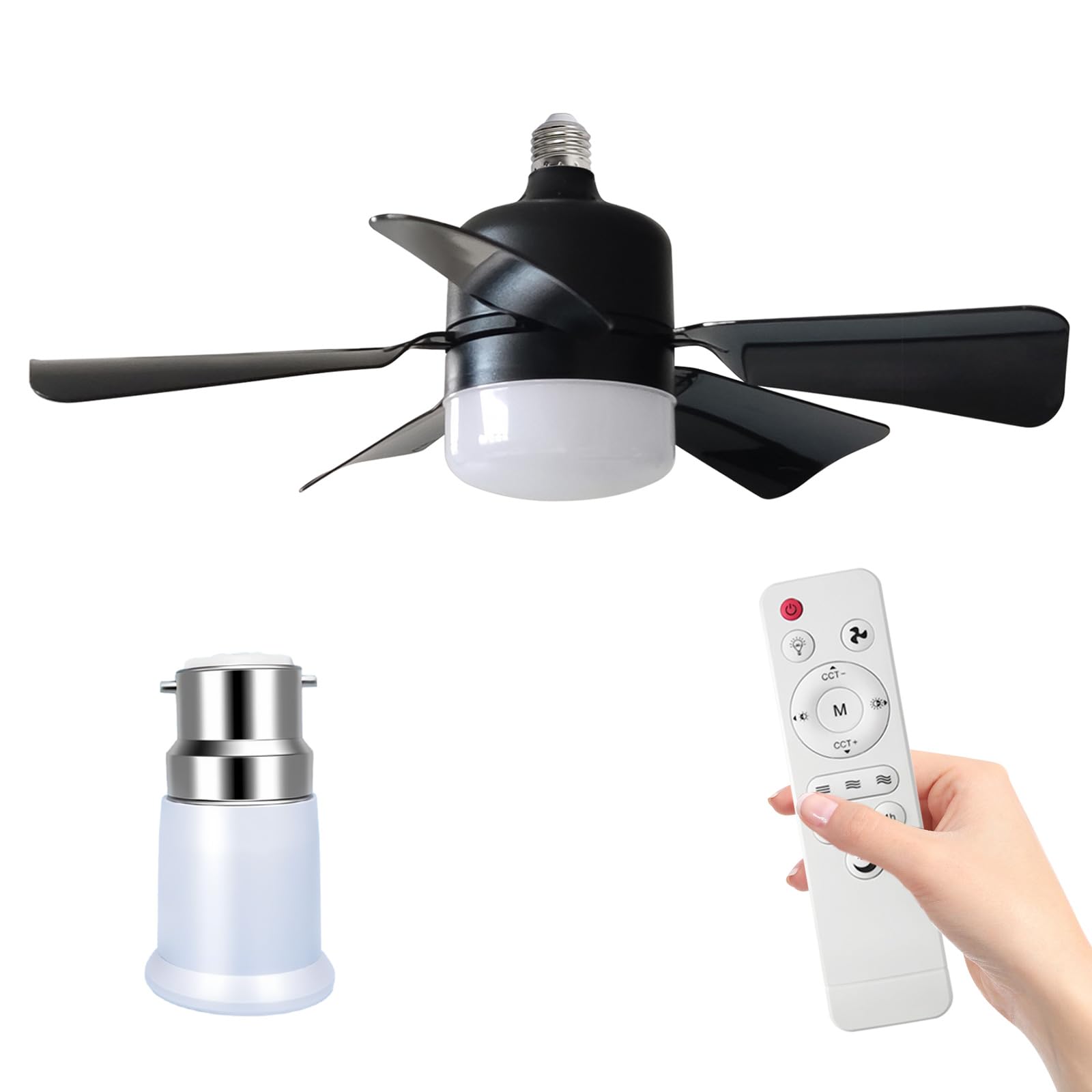 PEAMOO Ceiling Fans with Lights, E27/B22 LED Ceiling Fan with Remote and Timing, 3 Speeds 3 Color, 2H/4H Timer,Light Bulb Fan, Quiet Ceiling Fan Light for Bedroom, Living Room,Kitchen (Black)