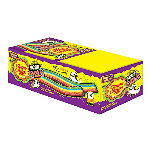 Image of Chupa Chups Sour Belt, Mixed Fruit Flavour, Soft & Chewy Toffee Pack, 12 x 57.6 g
