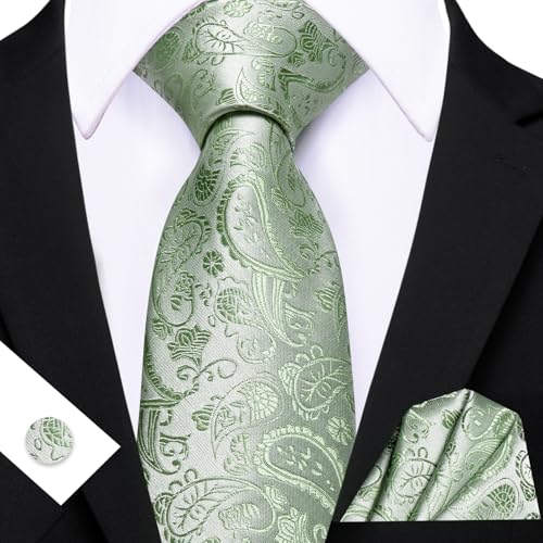 Image of YOHOWA Mens Ties Set Wedding Paisley Neckties with Handkerchief Cufflinks Formal Business