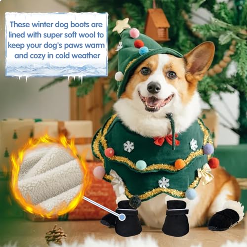 Hundeschuhe Pfotenschutz, 4 Stück Hundeschuhe Winter, Schneestiefel Hunde, Hunde Schuhe Anti Rutsch, Rutschfest und Warm, Geeignet für Kleine und Mittelgroße Hunde für Outdoor-Aktivitäten im Winter, L
