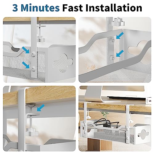 Image of Under Desk Cable Management Tray 2 Pack, Cable Management Under Desk No Drill, Desk Cable Organizer with Clamp Easy to Install for Standing Desk Cord Organizer, Desk Wire Management No Damage to Desk
