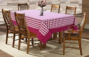 AIRWILL Cotton Checkered Pattern 6 Seater Table Cloth Pack of 1 pc (Pink)