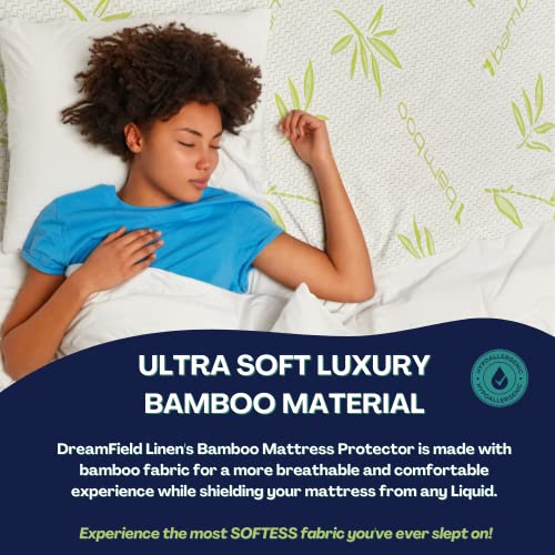 Dreamfield Linen 0000 Bamboo Mattress Protector With Zipper - 100% Waterproof Queen Size Cooling Mattress Cover - Ultra Soft Jacquard Fabric Breathable Noiseless Mattress Pad Covers - Zippered Mattress Encasement thumb #4
