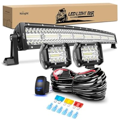 Nilight 33Inch LED Light Bar 2Pcs 4Inch 60W Spot Flood Lights Pods Off Road DrivingWork Lighting with 14AWG Wiring Harness Kit-3 Leads for Truck Tractor Pickup Boat SUV ATV UTV Car Van Camper