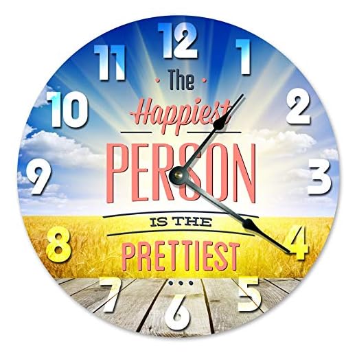 DONLIS La Persona más Feliz en el Reloj de Pared Colgante Hecho a Mano con Pilas Redondo más Bonito, silencioso, sin tictac, para el Dormitorio, la Oficina, la decoración de la casa de Campo
