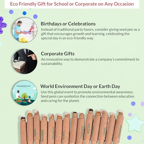 Image of GIFTONETREE Plantable Seed Pens | Return Gift | Corporate Gifting | Best for Distributing in School (Plain Pen in Box, 15, count), Ink Color-Blue