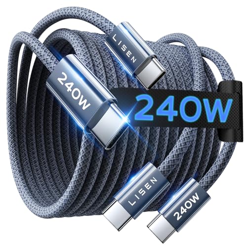 LISEN 240W USB C to USB C Cable for iPhone 17 Charger Fast Charging Cable [6.6ft, 2-Pack] for iPhone 17 Charger Cord Type C Fast Charging Cable for iPhone 16 15 Pro Max Samsung S25 iPad MacBook Pro M5