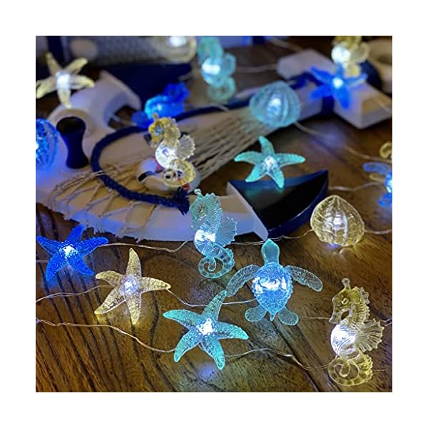 Ocean themed string lights marine life night lights beach décor sea turtle seahorse starfish clam decorative lights battery operated usb plug in 30led 10ft christmas tree ornaments holiday bedroom - image 8