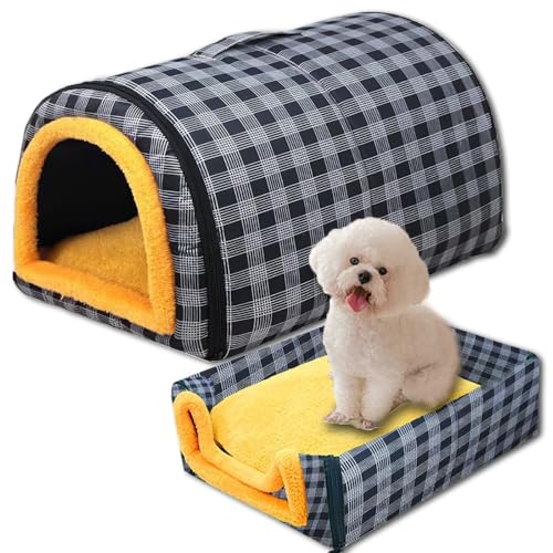 Letto per cani 2 in 1, grande grotta impermeabile, lussuosa cuccia per cani, rimovibile, con morbido cuscino antiscivolo, per gatti, cani, conigli (45 x 32 x 35 cm, A)