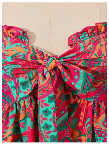 SOLY HUX Women's Tube Top Boho Floral Print Strapless Sleeveless Tie Front Ruffle Hem Summer Tops3